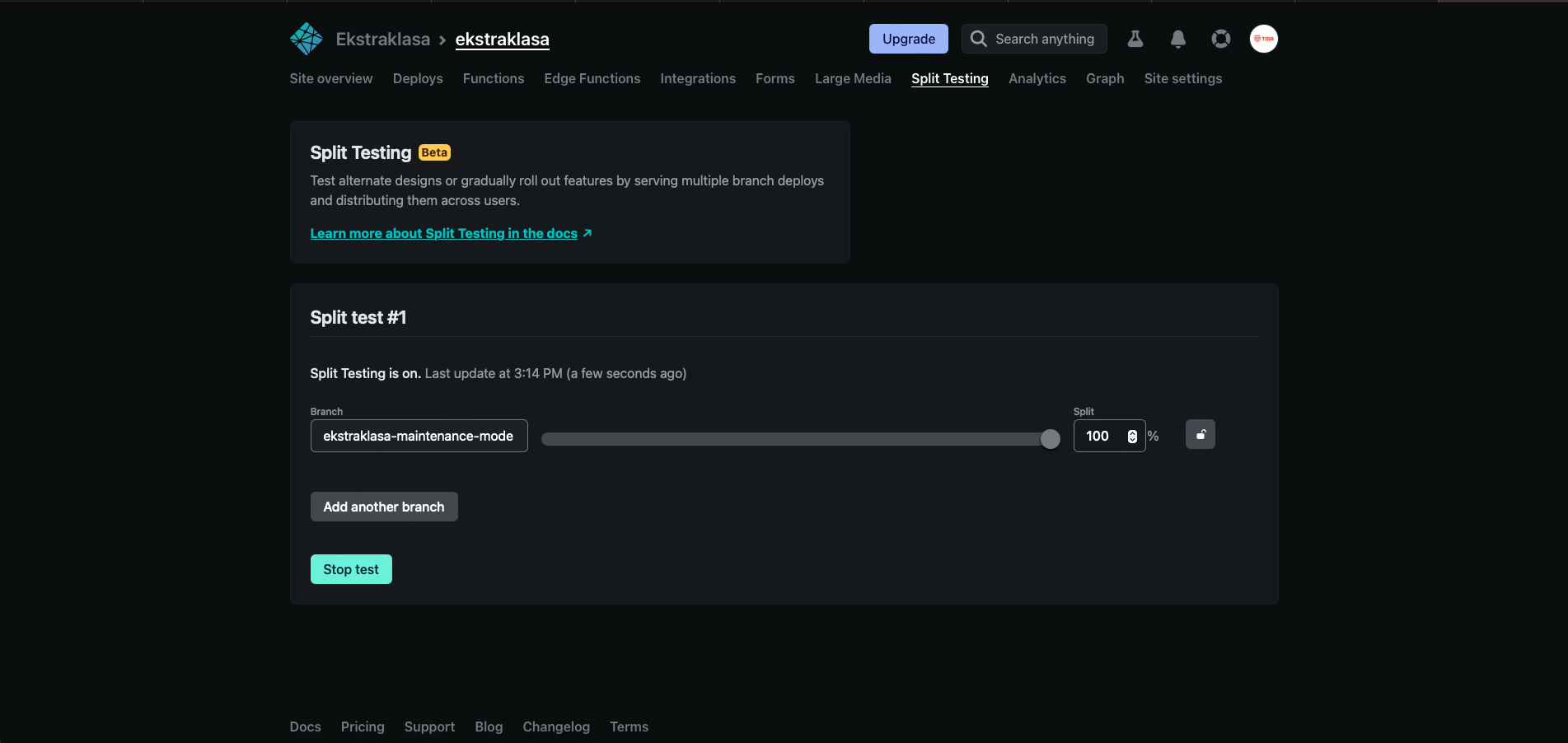 Screenshot of: After the  migration is done click "Stop test"