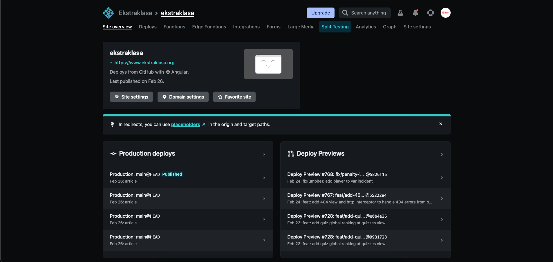 Screenshot of: Click "Split Testing"