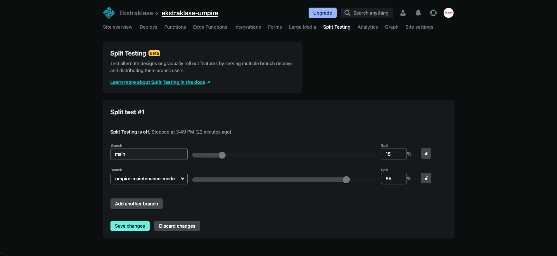 Screenshot of: Set the wicket-maintenance-mode to 100%