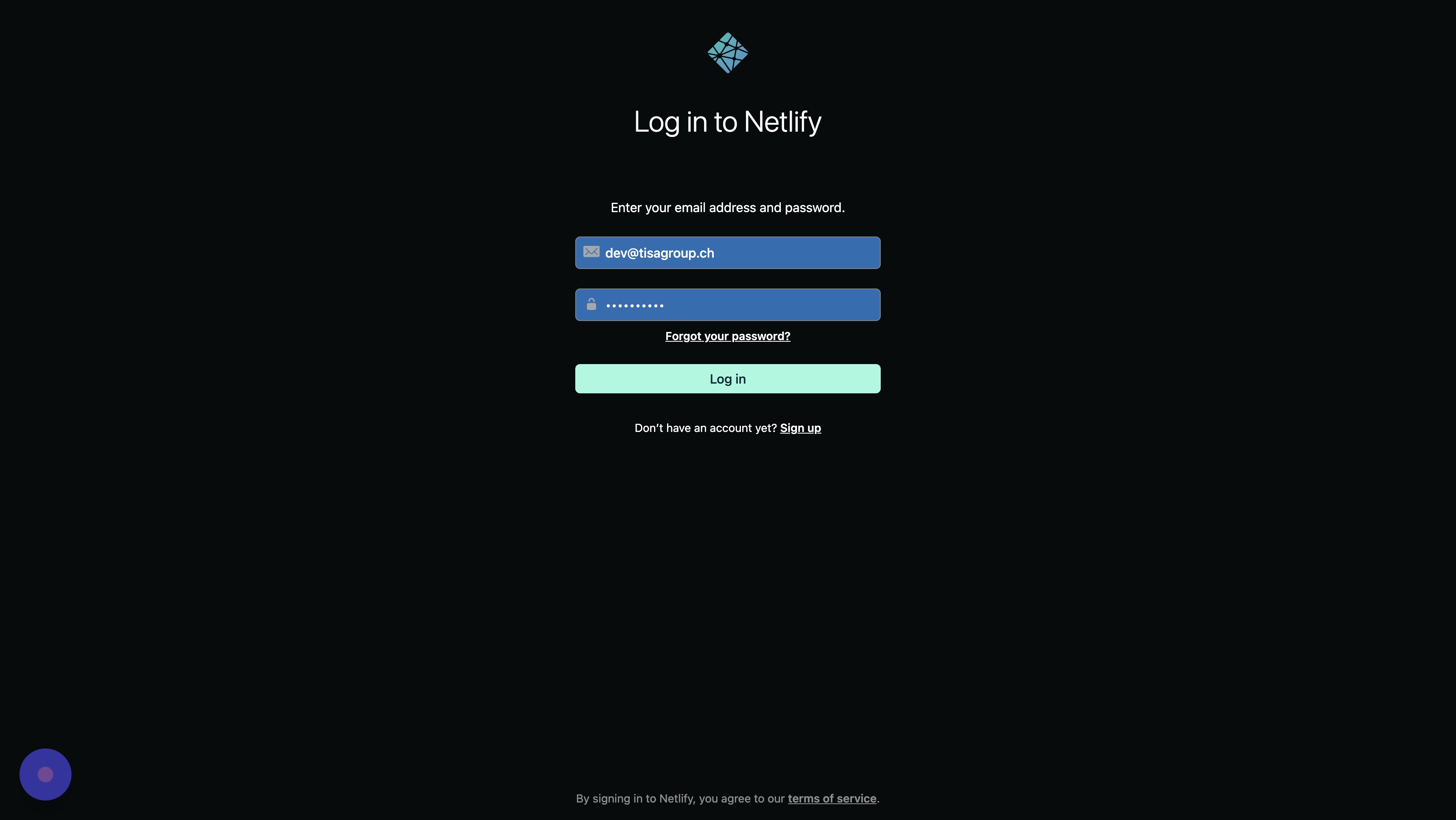 Screenshot of: Click "Log in"