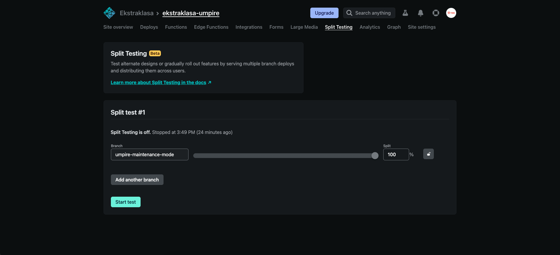 Screenshot of: Click "Start test"