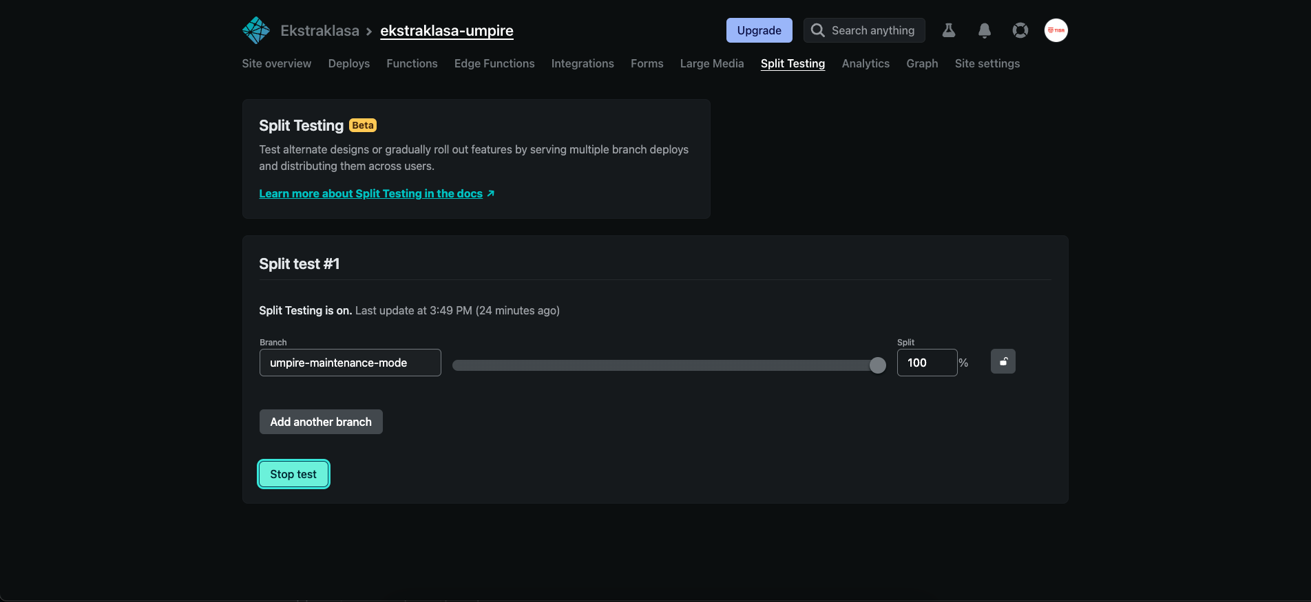 Screenshot of: After the  migration is done click "Stop test"