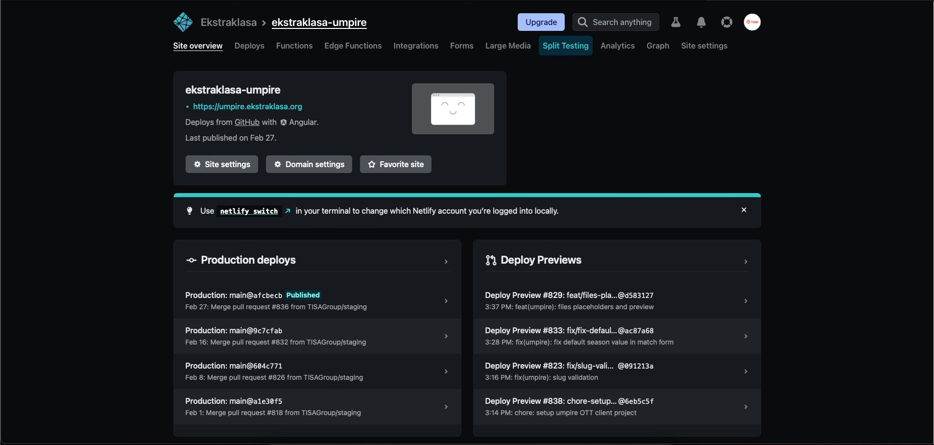 Screenshot of: Click "Split Testing"