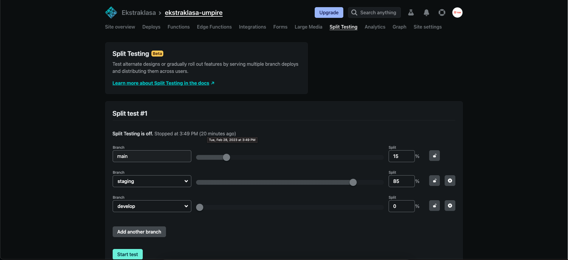 Screenshot of: Click "Add another branch"
